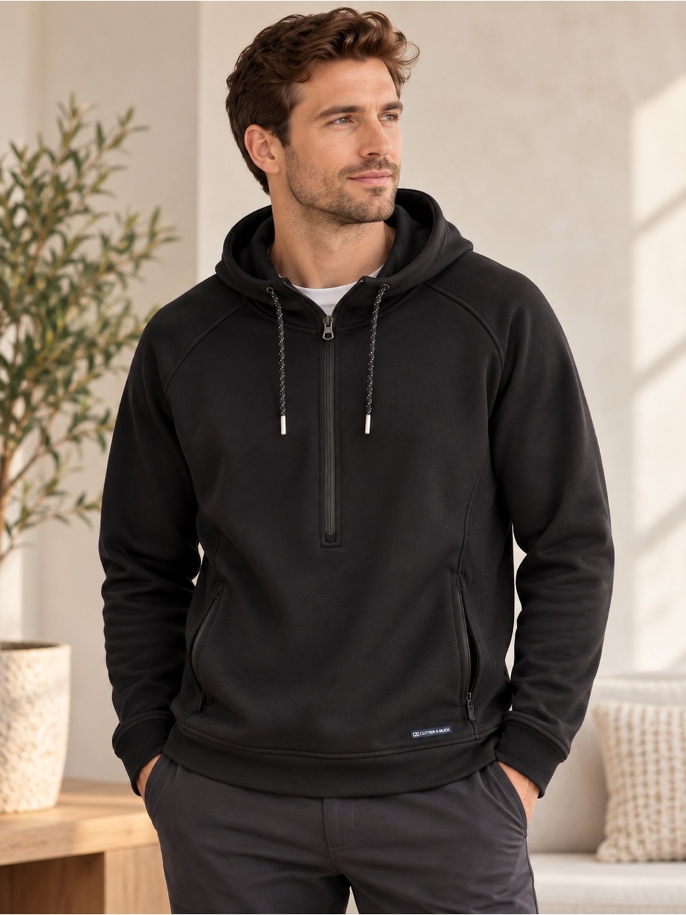 Cutter & Buck Roam Eco Black Half Zip Hoodie Men’s XL Golf Performance